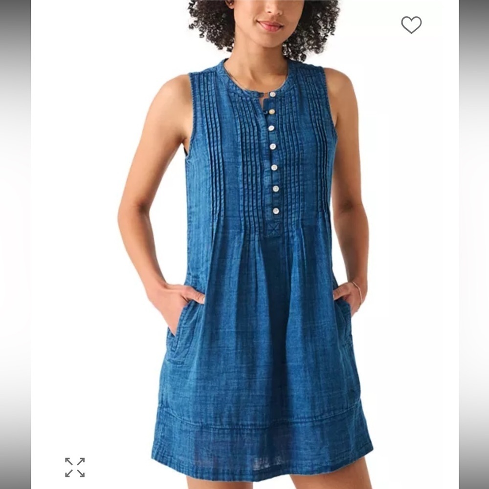 Faherty Isha Basketweave Dress Sleeveless 100% Linen Indigo Blue Womens S U bin - Picture 3 of 15